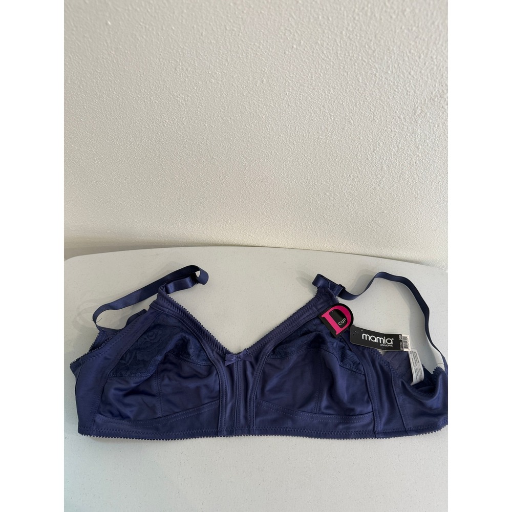 Mamia Lingerie Navy Blue Lace Trim Wire Free Bra 36D‎ BR1535N1 NWT